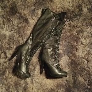 Black high heeled boots